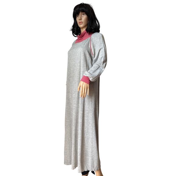 American Vintage Sears JR Bazaar turtleneck maxi dress sleeved gray red medium - Picture 4 of 16